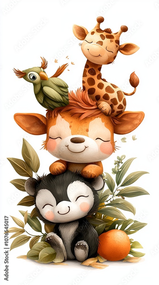 Naklejka premium Cheerful Animals on a White Background