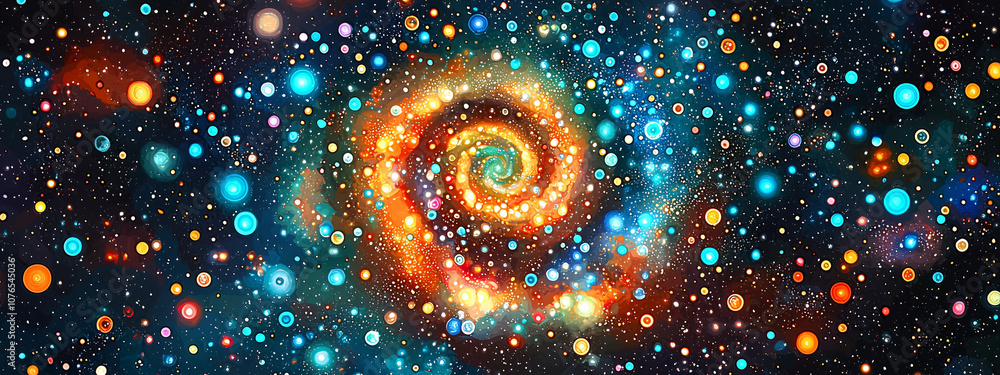 Radiant Spiral Galaxy with Bokeh Lights in a Colorful Abstract Composition for Digital Background Radiant Spiral Galaxy with Bokeh Lights in a Colorful Abstract Composition for Digital Background
