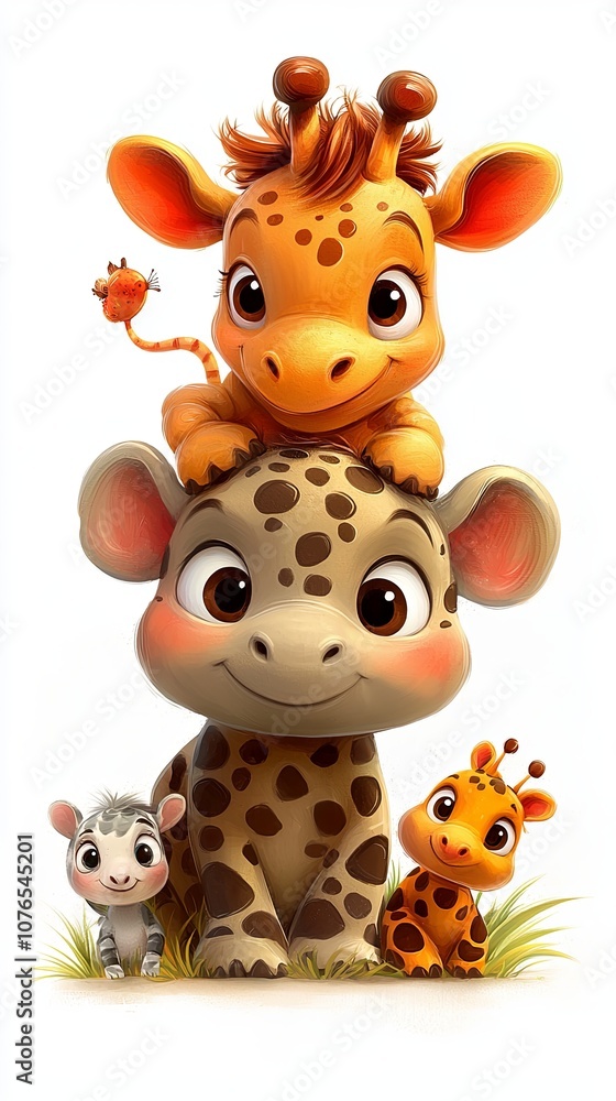 Naklejka premium Whimsical Jungle Animals on Isolated White Background