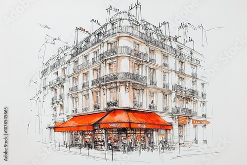 sketch in watercolor with the image of Parisian streets

