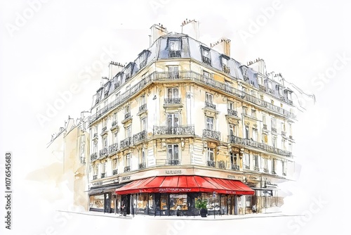 Fototapeta Naklejka Na Ścianę i Meble -  sketch in watercolor with the image of Parisian streets
