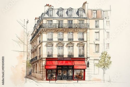 Fototapeta Naklejka Na Ścianę i Meble -  sketch in watercolor with the image of Parisian streets
