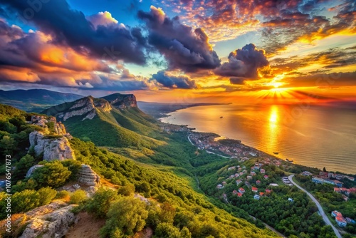 Stunning Panoramic View of Crimea - Captivating Landscape Showcasing the Natural Beauty and Diverse Terrain of This Enchanting Region in Eastern Europe