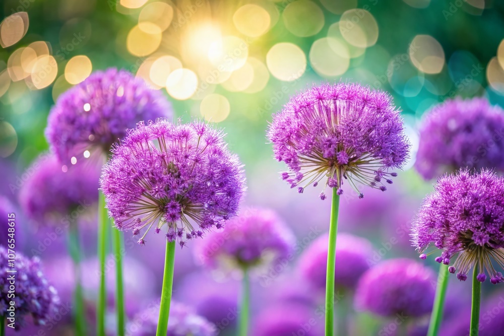 Stunning Purple Allium Flowers with Bokeh Effect in a Dreamy Garden Setting for Nature Lovers and Floral Enthusiasts Stunning Purple Allium Flowers with Bokeh Effect in a Dreamy Garden Setting for Nature Lovers and Floral Enthusiasts