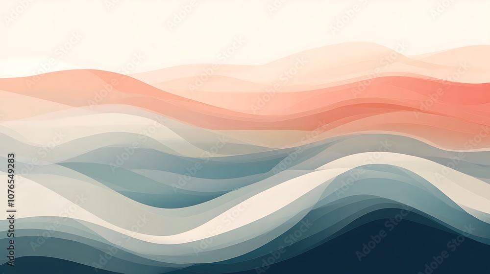 Fototapeta premium Abstract Landscape with Layered Pastel Waves
