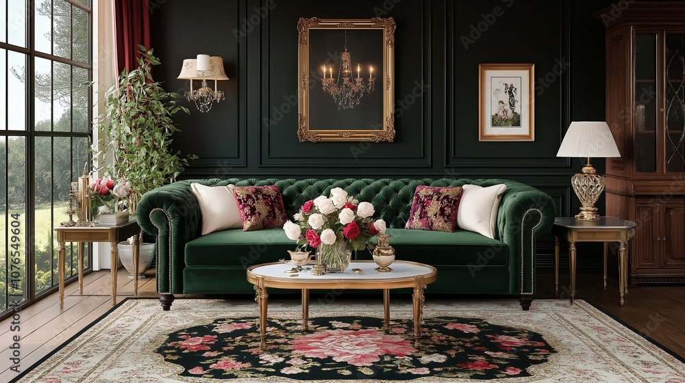 Formal Living Room with Chesterfield Sofa and Persian Rug Formal Living Room with Chesterfield Sofa and Persian Rug
