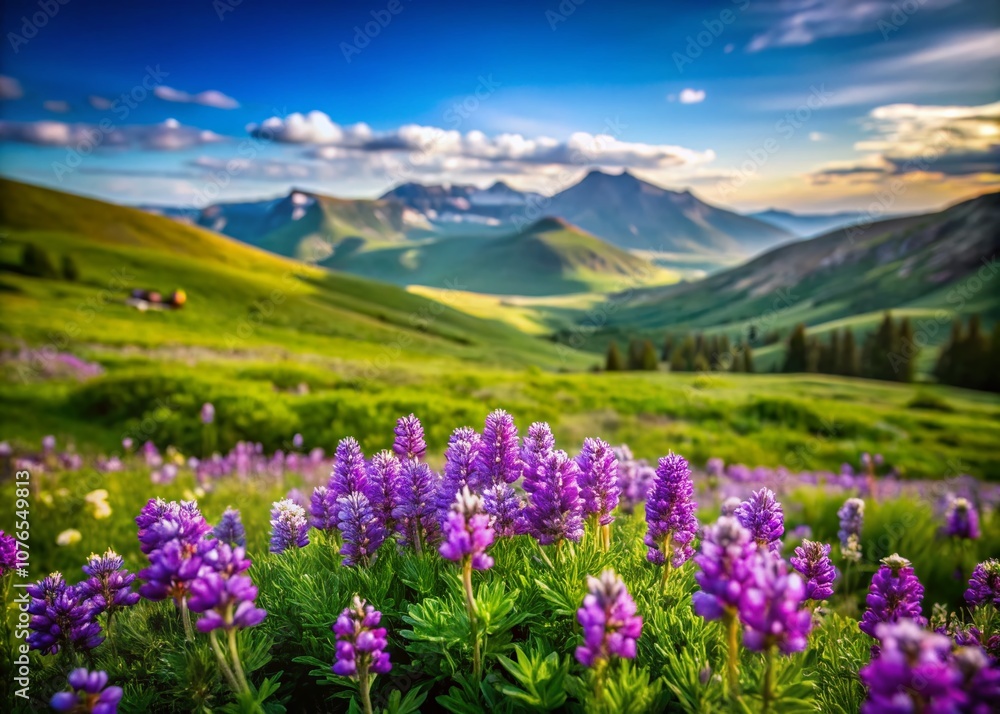 Stunning Tilt-Shift Photography of Purple Montana Wildflowers in Bloom, Capturing Nature's Beauty with a Dreamy Miniature Effect and Vibrant Colors Against a Scenic Landscape Stunning Tilt-Shift Photography of Purple Montana Wildflowers in Bloom, Capturing Nature's Beauty with a Dreamy Miniature Effect and Vibrant Colors Against a Scenic Landscape