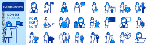 Icons in two colors about businesswoman