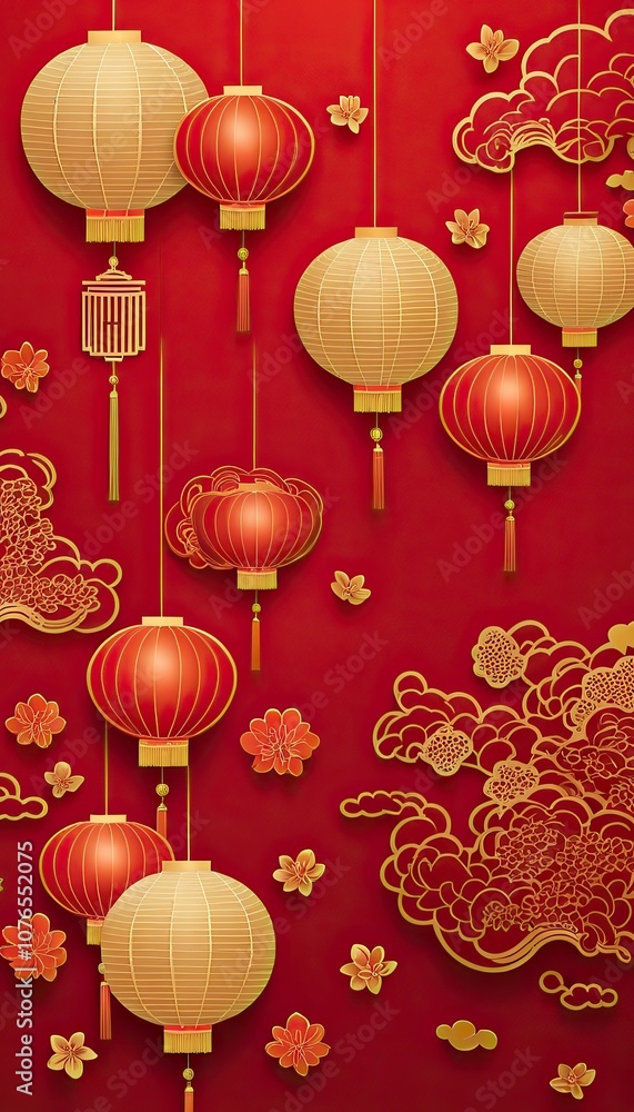 Chinese New Year red decorative frame with lanterns on red background.Envelope for chinese new year celebrations and festive occasions. 2025 year of the snake chinese new year. 3d render Chinese New Year red decorative frame with lanterns on red background.Envelope for chinese new year celebrations and festive occasions. 2025 year of the snake chinese new year. 3d render