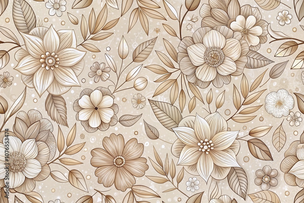 custom made wallpaper toronto digitalSurreal Doodle Style Pattern of Neutral Beige Flowers and Leaves for Baby Fabric, Stationery, and Notebook Covers Emphasizing Soft Aesthetics and Whimsical Charm