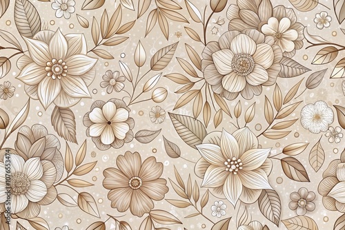 Wallpaper Mural Surreal Doodle Style Pattern of Neutral Beige Flowers and Leaves for Baby Fabric, Stationery, and Notebook Covers Emphasizing Soft Aesthetics and Whimsical Charm Torontodigital.ca