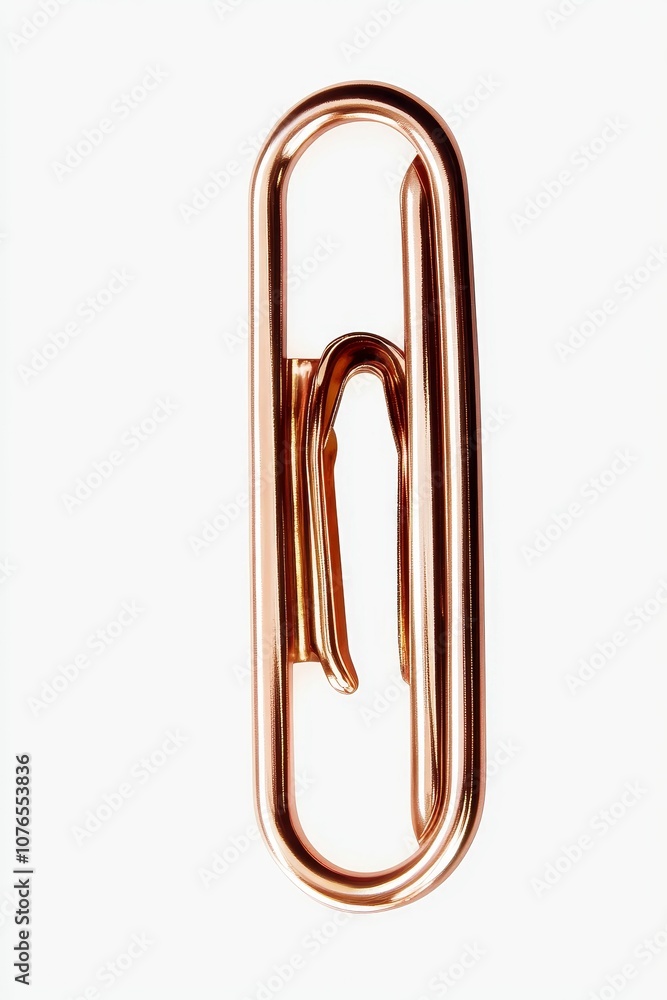 Metallic copper paperclip on white background. Metallic copper paperclip on white background.