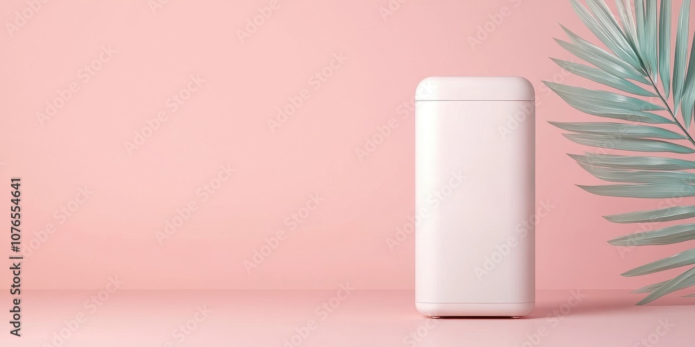 Minimalist white container on a pastel backdrop adds elegance to modern decor. Minimalist white container on a pastel backdrop adds elegance to modern decor.