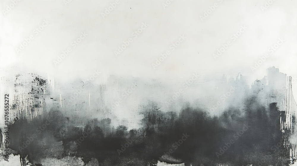 Abstract Monochromatic Watercolor Painting with White and Gray on Black Background Abstract Monochromatic Watercolor Painting with White and Gray on Black Background