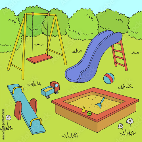 Playground graphic color landscape sketch illustration vector 