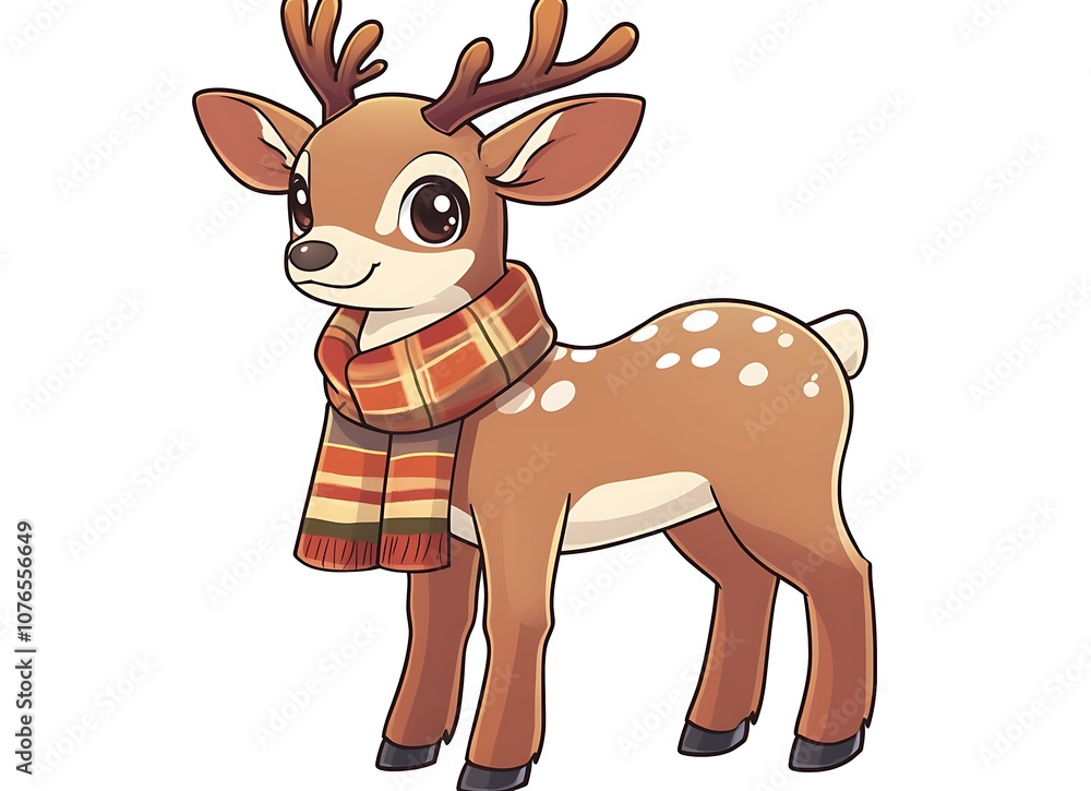 Obraz premium Cartoon Deer Wearing a Scarf