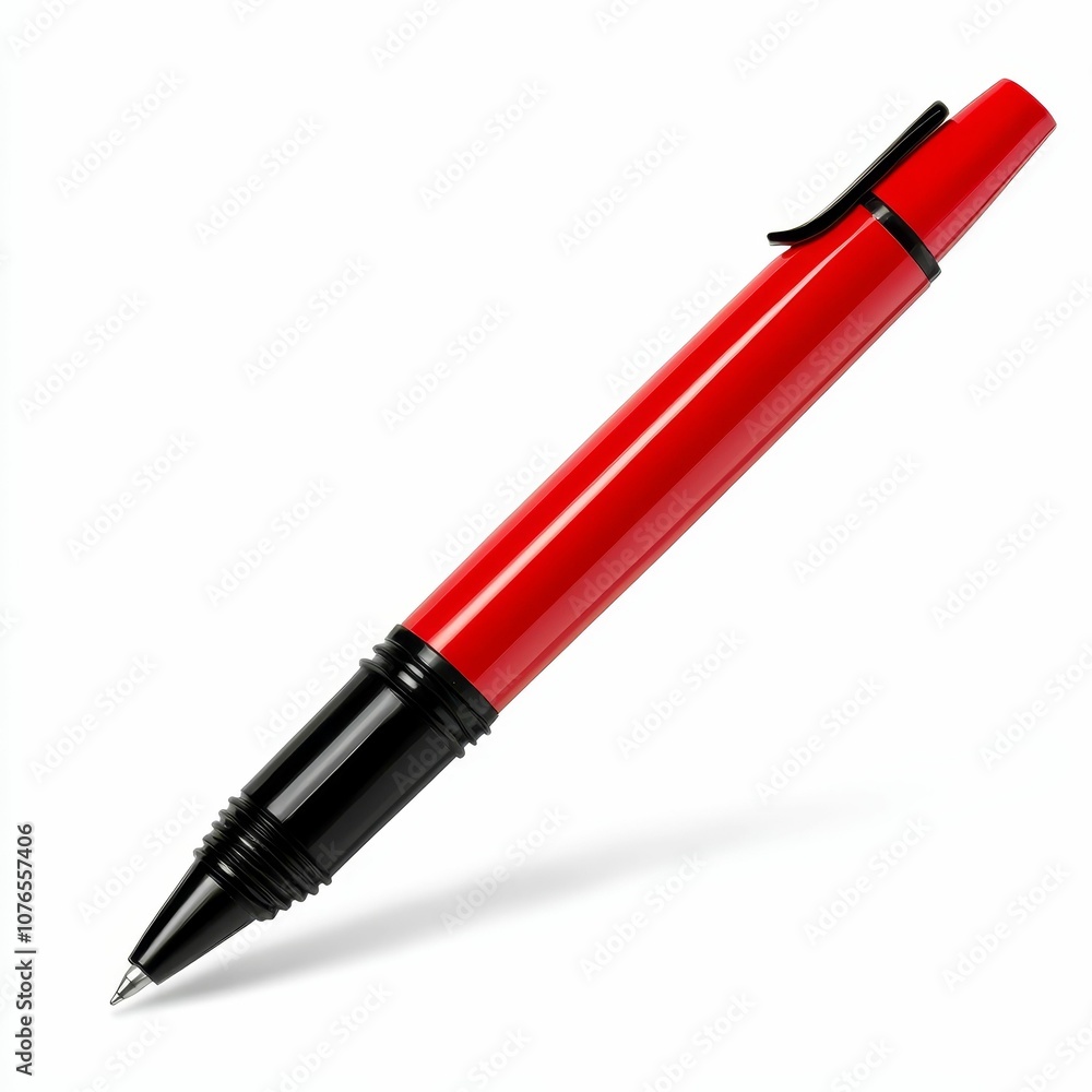 A red and black pen on a white background. A red and black pen on a white background.
