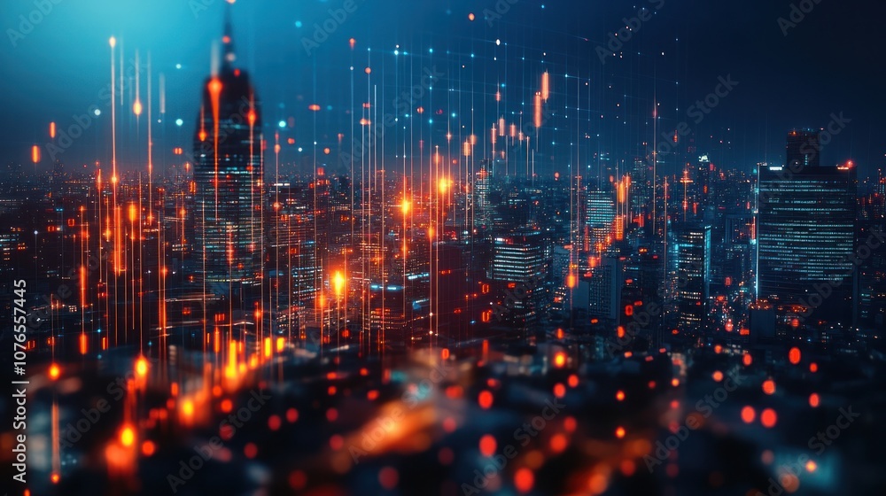 Fototapeta premium Cityscape with Futuristic Digital Connections