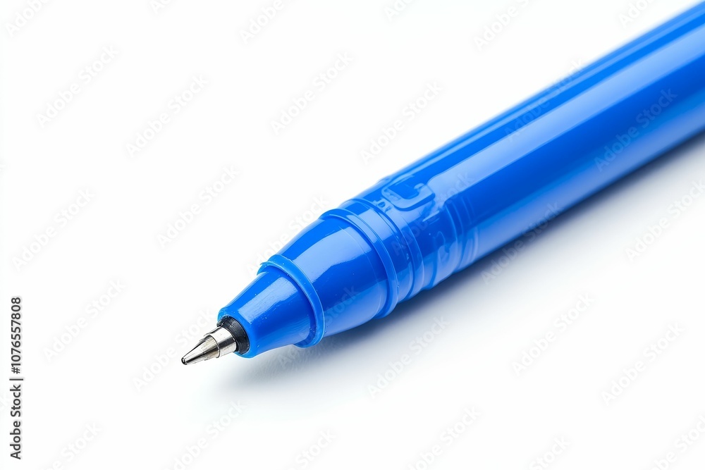 Fototapeta premium A blue pen tip on white background.