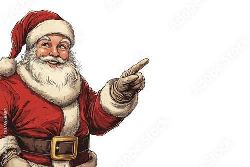 Isolated santa claus is pointing and smiling. Santa is holting a sign. Advertisement. Transparent. Template. 