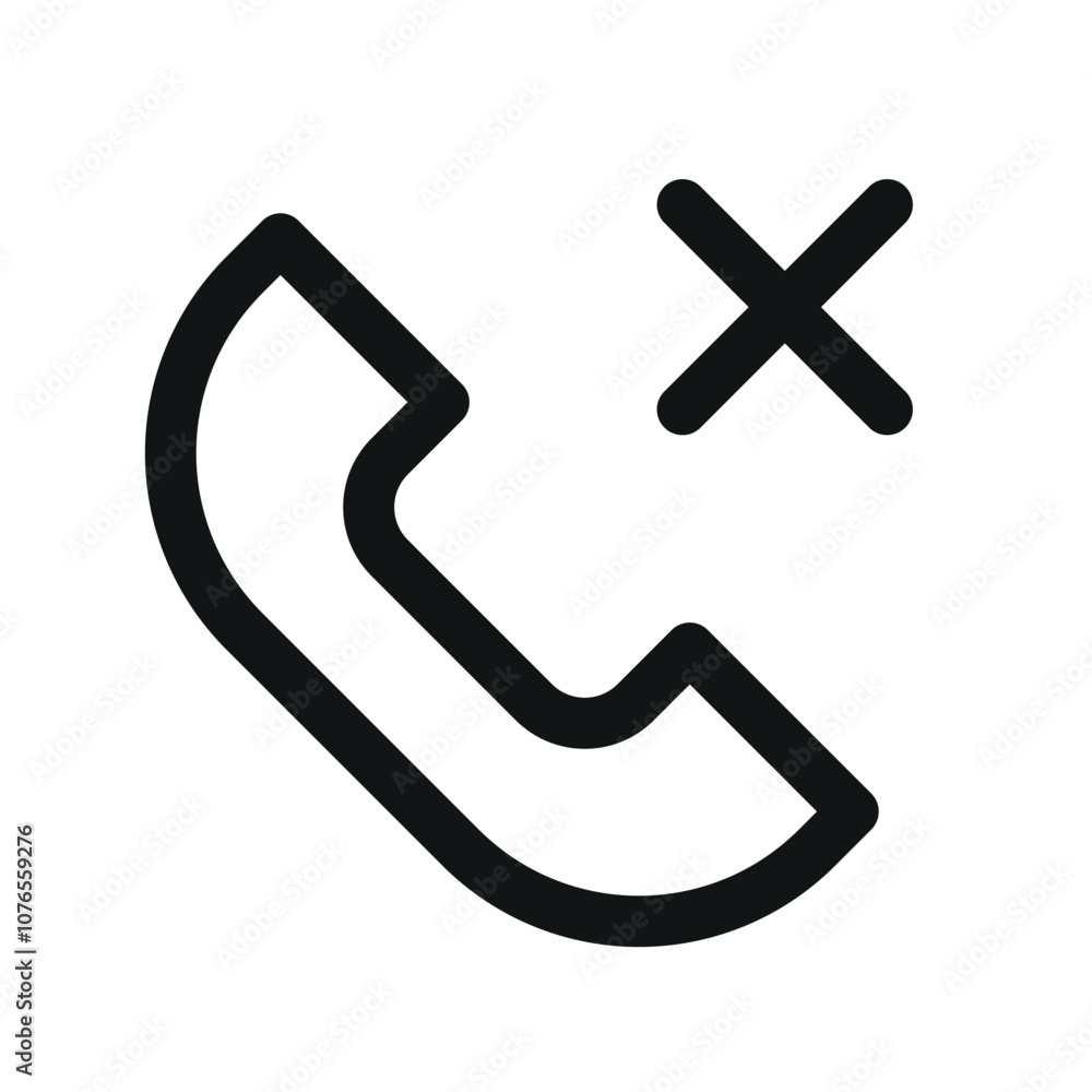 Missed call UI icon, telephone with cross simple line user interface vector symbol Missed call UI icon, telephone with cross simple line user interface vector symbol