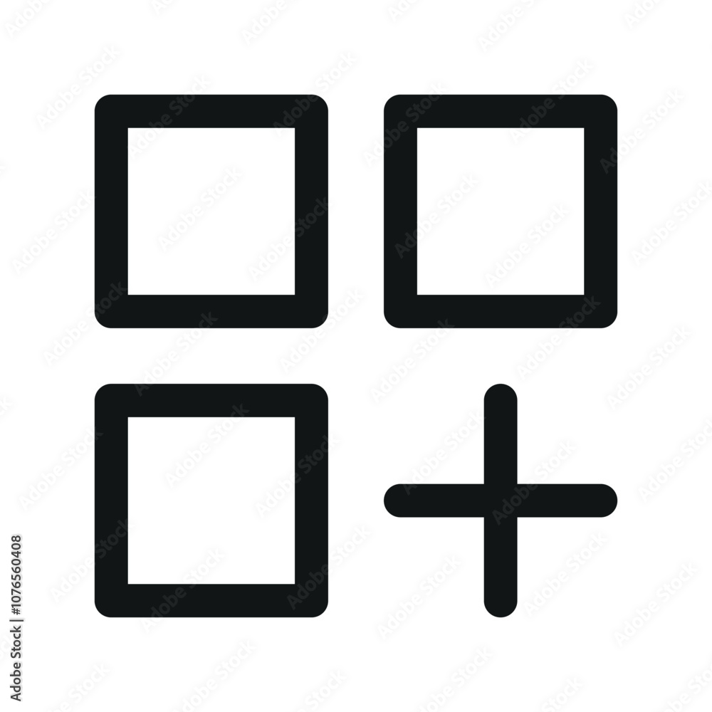 Layout grid add UI icon, add object simple line user interface vector symbol Layout grid add UI icon, add object simple line user interface vector symbol