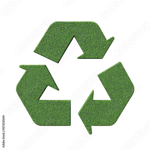 Green recycling symbol made of grass texture photo