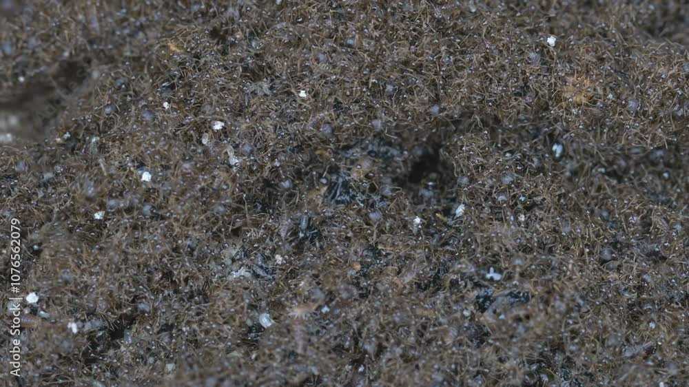 Close-Up View of a Dense Group of Small Black Ants Crawling Over Rough Soil Surface in a Natural Outdoor Environment Captured with High Detail Close-Up View of a Dense Group of Small Black Ants Crawling Over Rough Soil Surface in a Natural Outdoor Environment Captured with High Detail