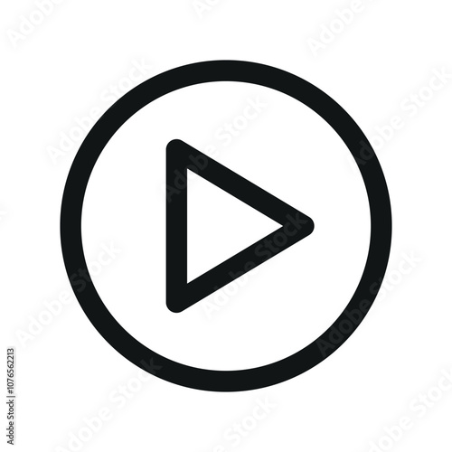 Play button UI icon, round play simple line user interface vector symbol
