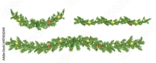Pine tree branch, christmas frame, corner , border