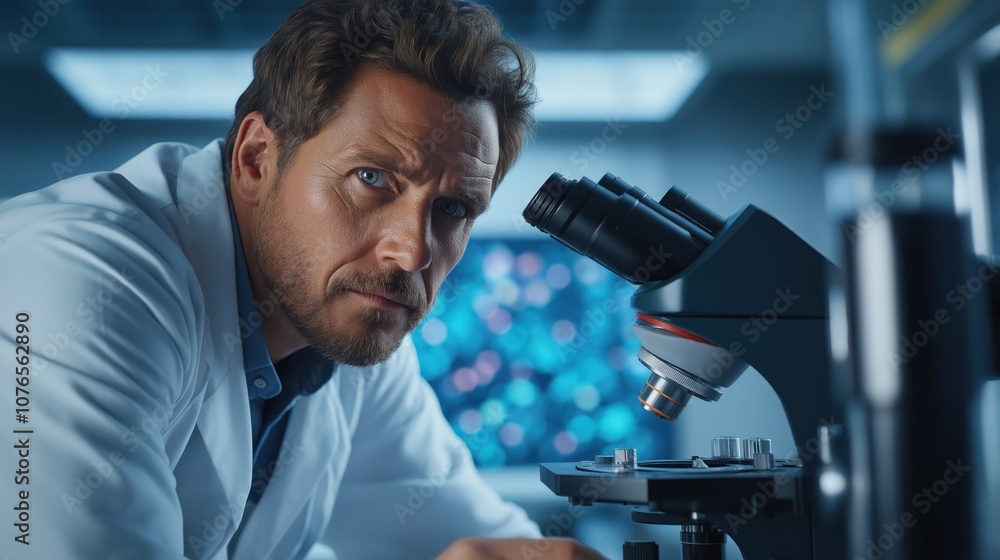 scientist intently examines samples under a microscope in a contemporary laboratory setting filled with advanced equipment, highlighting focused research work scientist intently examines samples under a microscope in a contemporary laboratory setting filled with advanced equipment, highlighting focused research work