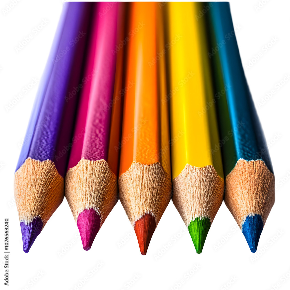 Colorful pencils arranged in a row isolated on transparent background. Colorful pencils arranged in a row isolated on transparent background.