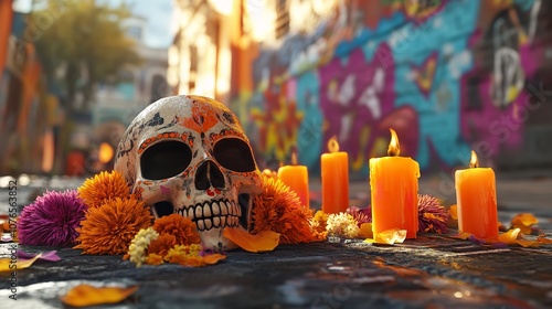 The mexican day of the death celebration skulls