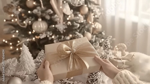 Close-Up of a Gift Box with Elegant Wrapping