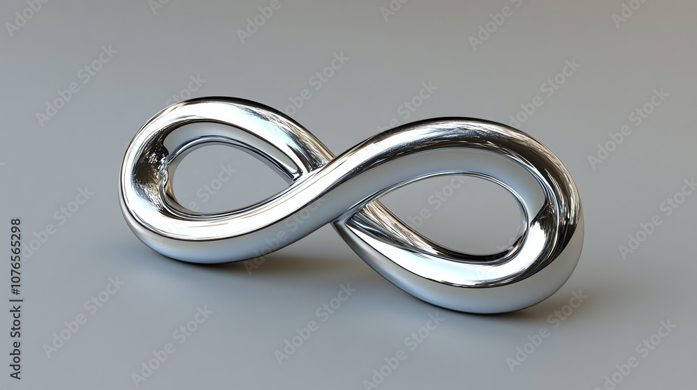 A shiny silver infinity symbol on a white background. A shiny silver infinity symbol on a white background.