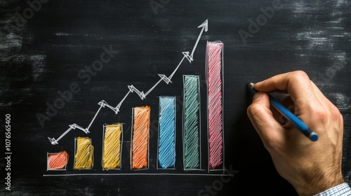 Hand Drawing a Growth Chart on a Blackboard