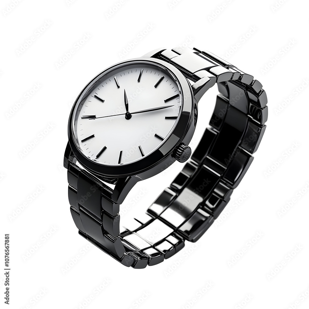 Black Metal Wristwatch with White Face Isolated on Transparent Background Black Metal Wristwatch with White Face Isolated on Transparent Background
