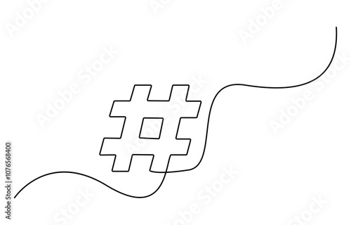 Hashtag symbol. One line continuous Hashtag. Line art, outline, single line silhouette, Continuous one line drawing of a number sign. Single line hashtag symbol icon