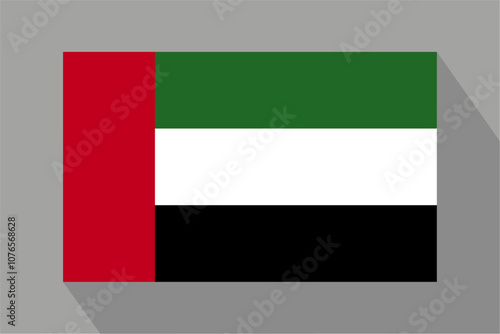 UAE flag with shadow, vector illustration. The national flag of the United Arab Emirates.