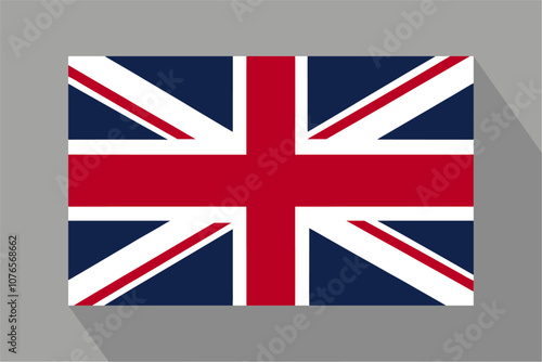 British flag with shadow, vector illustration. The national flag of the United Kingdom.