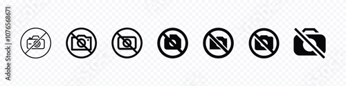 Prohibition No photo sign, No photography, No camera and mobile phone sign, Prohibition symbol sticker for area places, Please No Photos Sign Vector. No Camera. Prohibition. Warning. Not Allowed.
