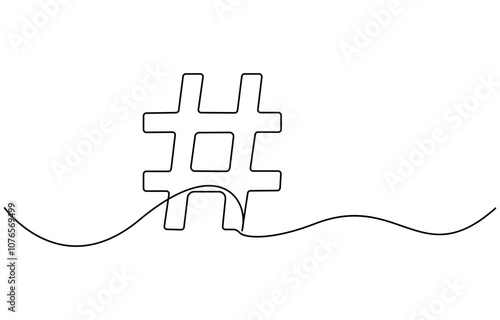 Hashtag symbol. One line continuous Hashtag. Line art, outline, single line silhouette, Continuous one line drawing of a number sign. Single line hashtag symbol icon