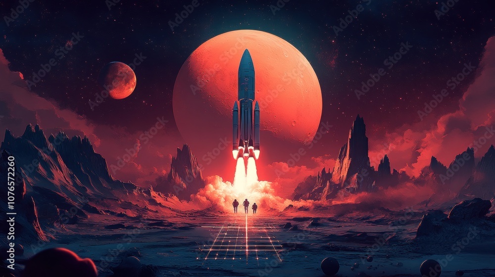 Fototapeta premium Rocket Launch on an Alien Planet