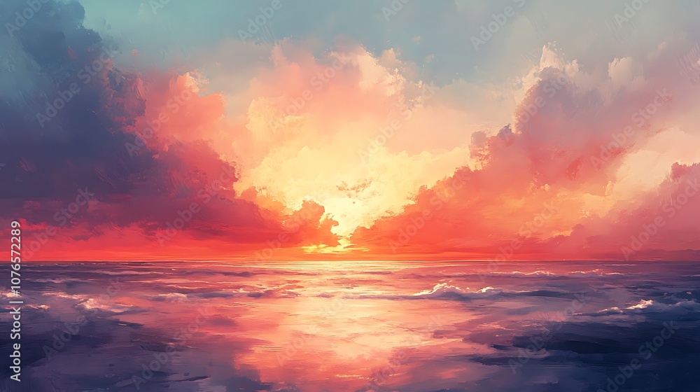 A Vibrant Sunset Over an Expansive Ocean A Vibrant Sunset Over an Expansive Ocean