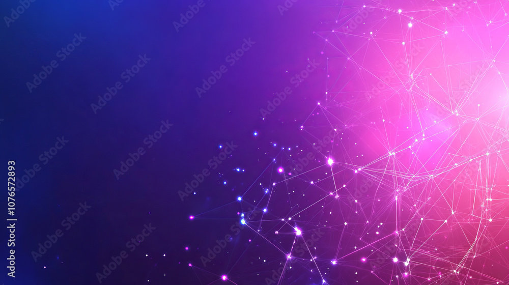 Background with neon glowing lines and dots depicting a network of connections on a pink-purple gradient. Emphasizes the topic of high technology Background with neon glowing lines and dots depicting a network of connections on a pink-purple gradient. Emphasizes the topic of high technology