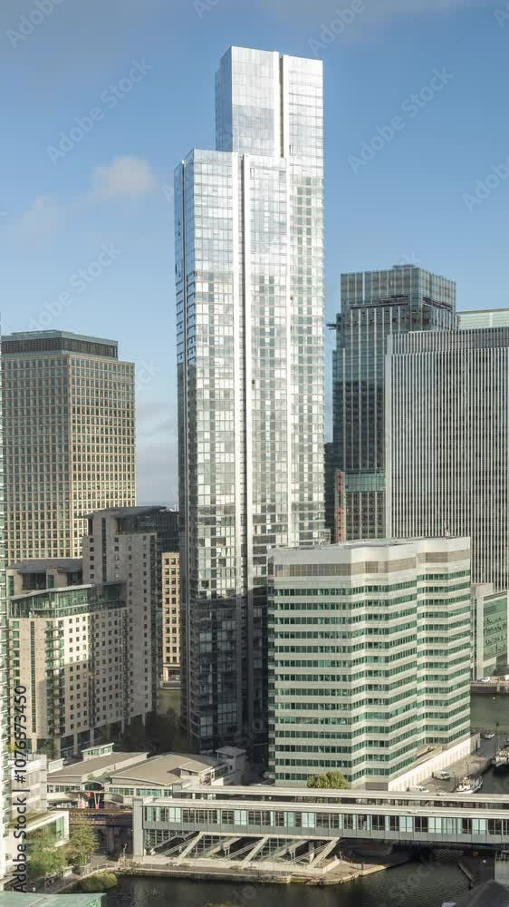 skyline of canary wharf, london docklands vertical skyline of canary wharf, london docklands vertical