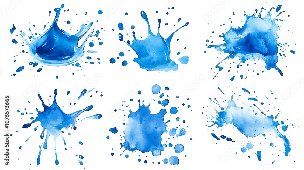 Blue abstract watercolor splashes set. Paint splashes on an isolated background
Blue abstract watercolor splashes set. Paint splashes on an isolated background
