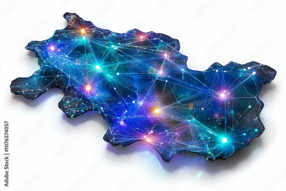 Fototapeta premium Blue glowing map with interconnected lines.