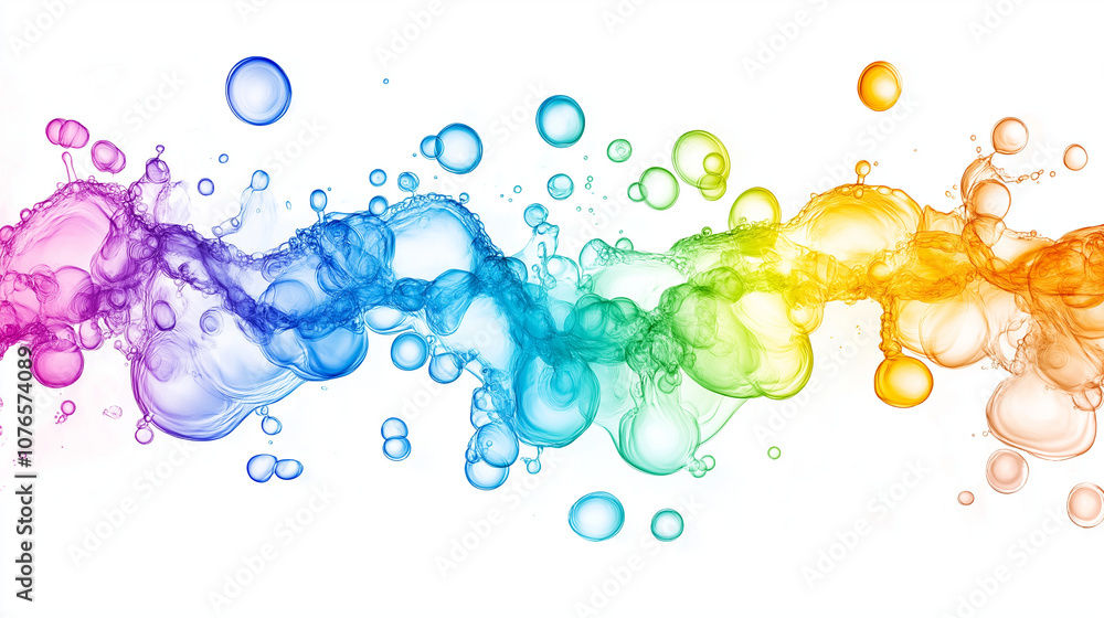 Fototapeta premium colorful splashes, colorful bubbles, 3d render of a molecule, fluid, waterdrops, set of colorful bubbles