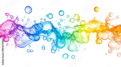 colorful splashes, colorful bubbles, 3d render of a molecule, fluid, waterdrops, set of colorful bubbles